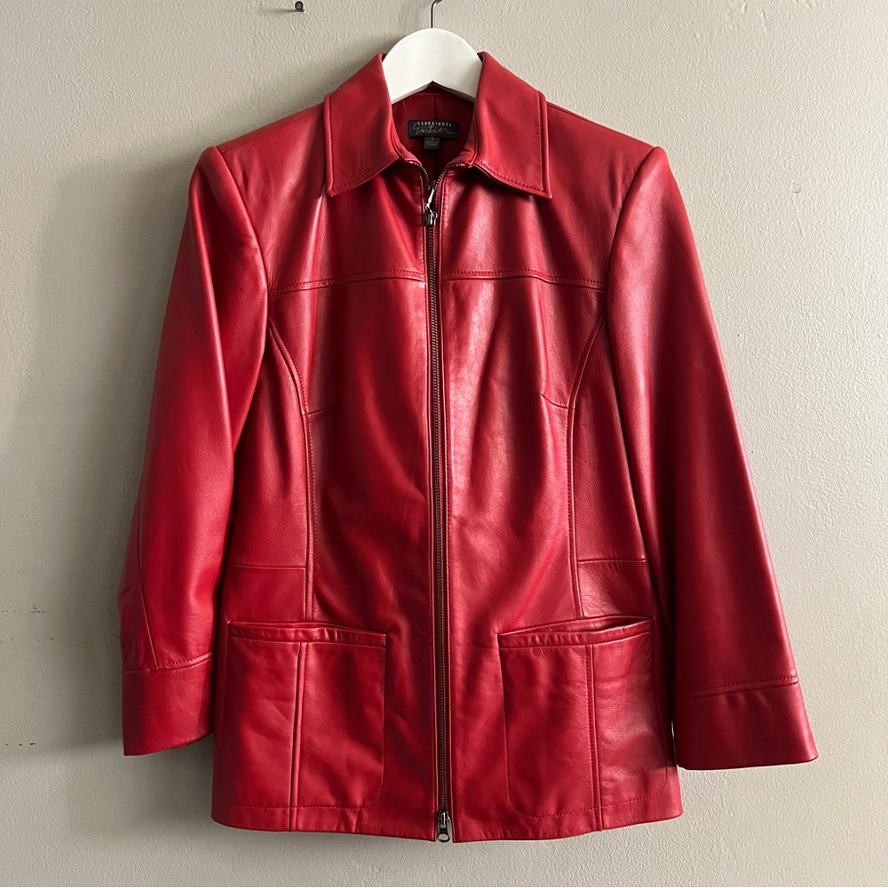 Nordstrom Classiques Entier Women’s Red Leather Blazer Jacket Coat Moto S